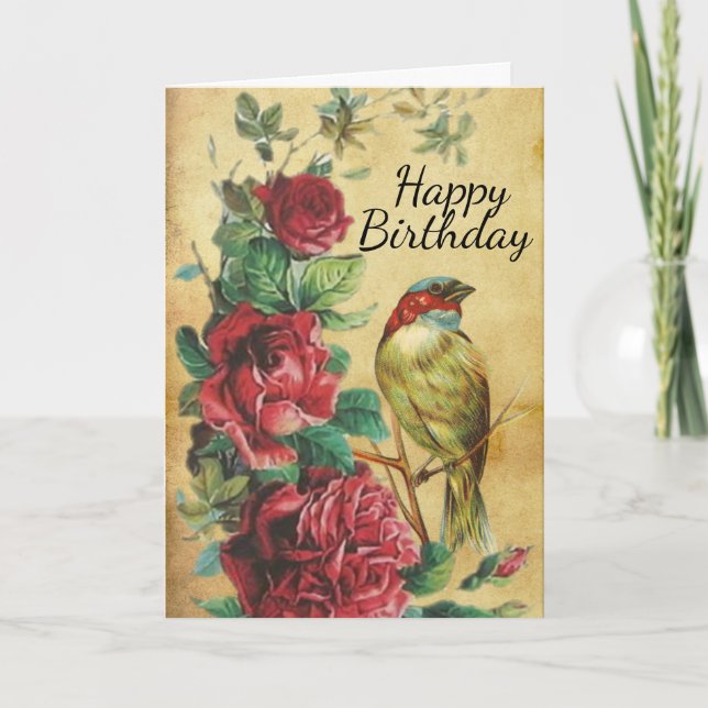 Carte d'anniversaire vintage pour les oiseaux et l (Devant)