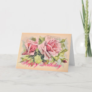 Carte d'anniversaire vintage rose rose