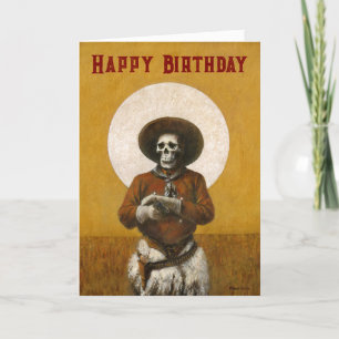 Carte d'anniversaire vintage Skeleton Cowboy