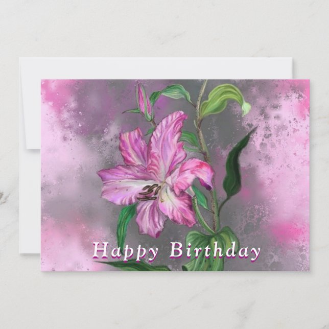 Carte d'anniversaire violet rose Lily Fleurs (Devant)