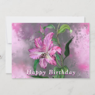 Carte d'anniversaire violet rose Lily Fleurs