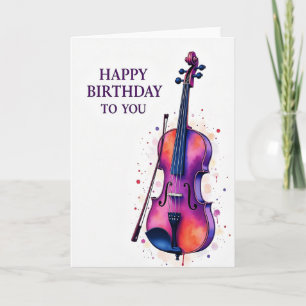 Carte d'anniversaire violon aquarelle