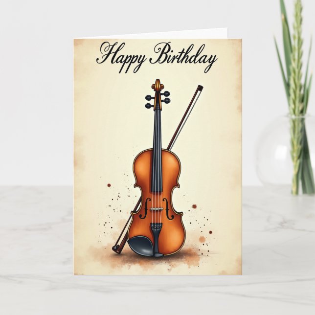Carte d'anniversaire violon mélodique (Devant)