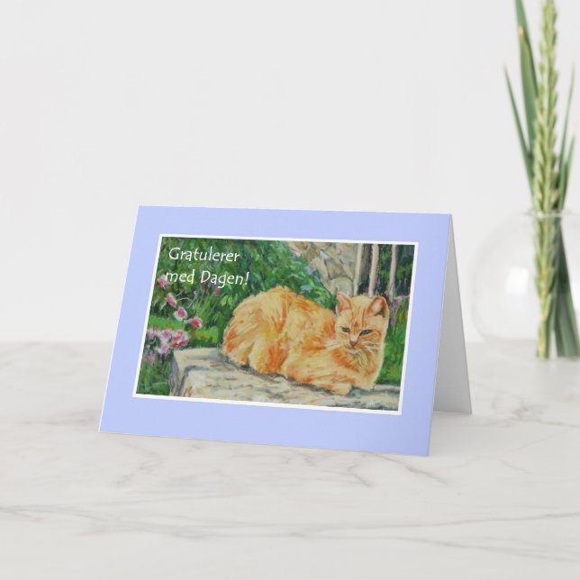 Carte d'anniversaire, voeux norvégiens, Ginger Cat (Devant)