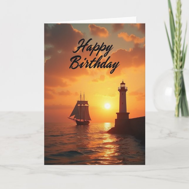 Carte d'anniversaire Voile au coucher du soleil (Devant)