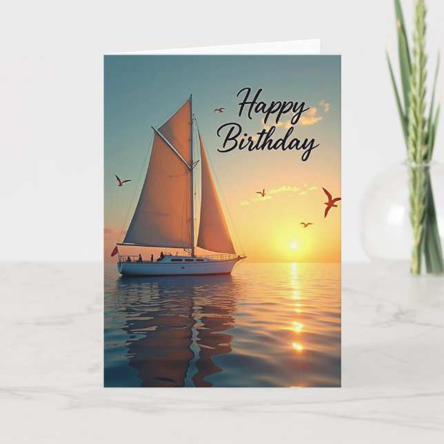 Carte d'anniversaire Voile au coucher du soleil (Devant)