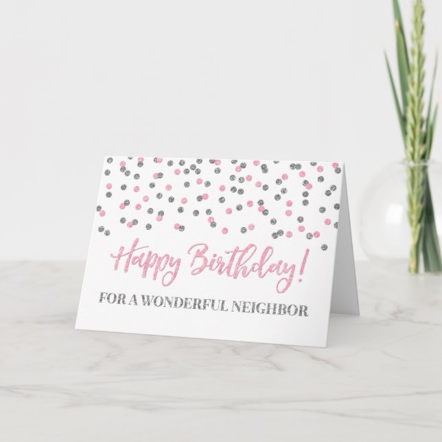 Carte d'anniversaire Voisine Confetti en argent ro (Devant)