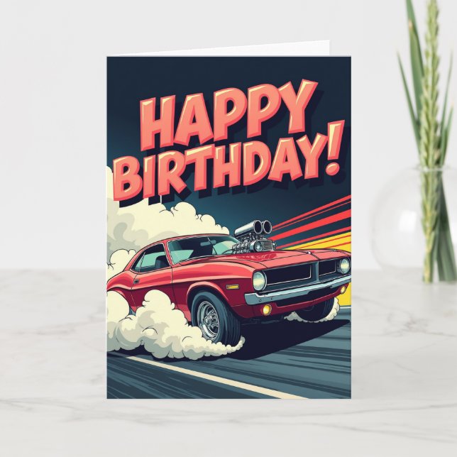 Carte d'anniversaire voiture dynamique (Devant)
