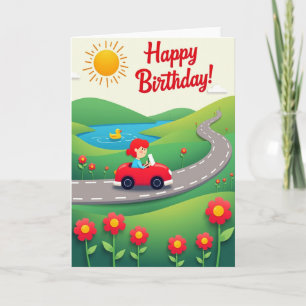 Carte d'anniversaire voiture rouge joyeuse
