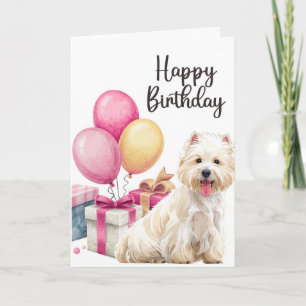 Carte d'anniversaire Westie avec gâteau Jolie ca