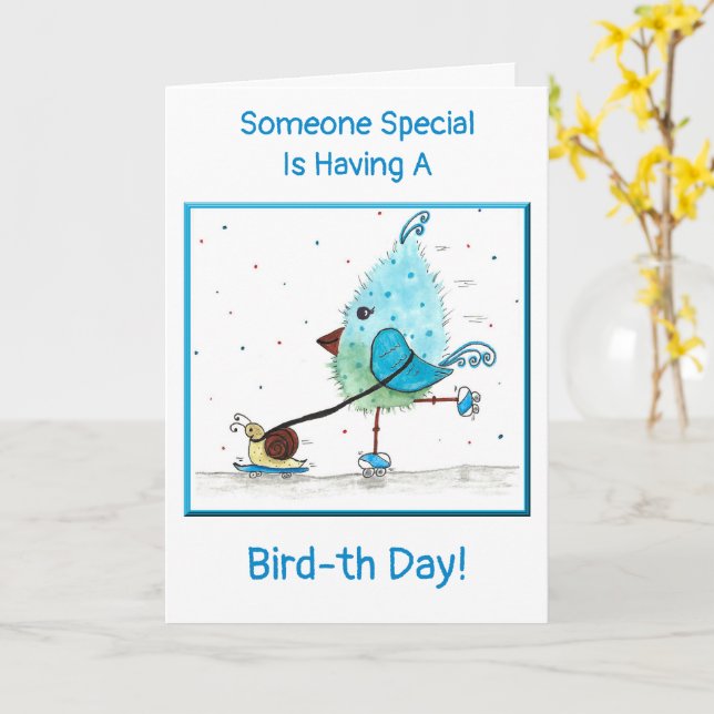 Carte d'anniversaire Whimsical Bleu pour enfant (Fleur jaune)