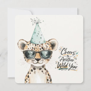 Carte d'anniversaire Wild One avec un léopard mign