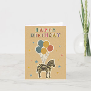 Carte d'anniversaire Zebra sur Kraft Arrière - pla