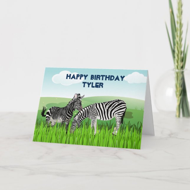 Carte d'anniversaire Zebra Zoo Animals pour garçon (Devant)