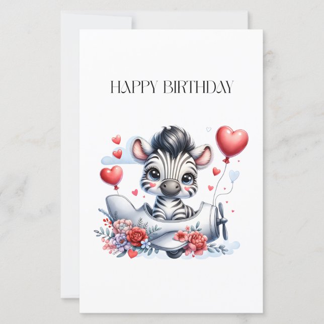 Carte d'anniversaire Zèbre Avion (Devant)