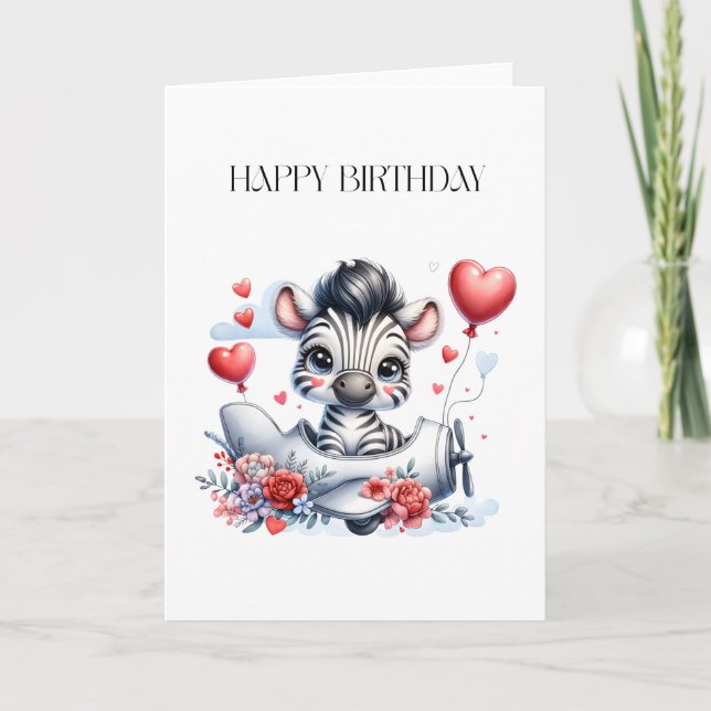 Carte d'anniversaire Zèbre Avion (Devant)
