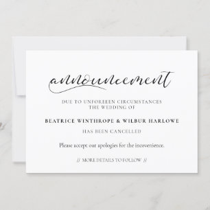 Carte d'annonce d'annulation de mariage élégante