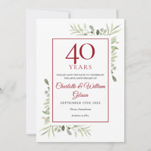 Carte d'annonce de date de sauvegarde du 40e anniv