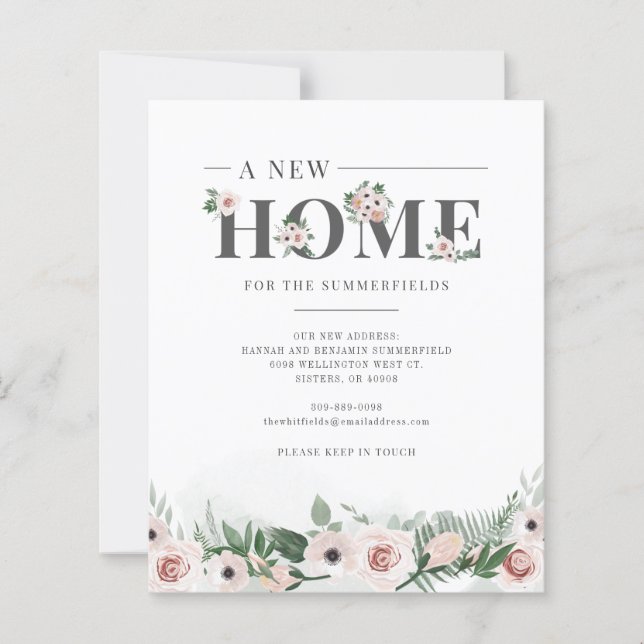 Carte d'annonce de déménagement floral 'Budget, no (Devant)