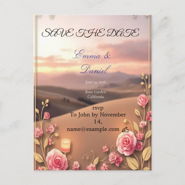 Carte d'annonce de faire-part rose poudré (Devant)
