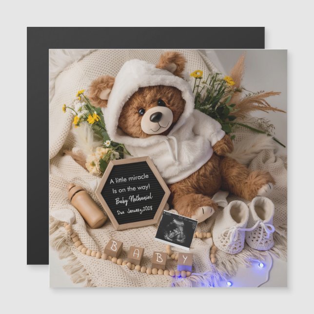 Carte d'annonce de grossesse Ours en Attente Teddy (Devant / Derrière)