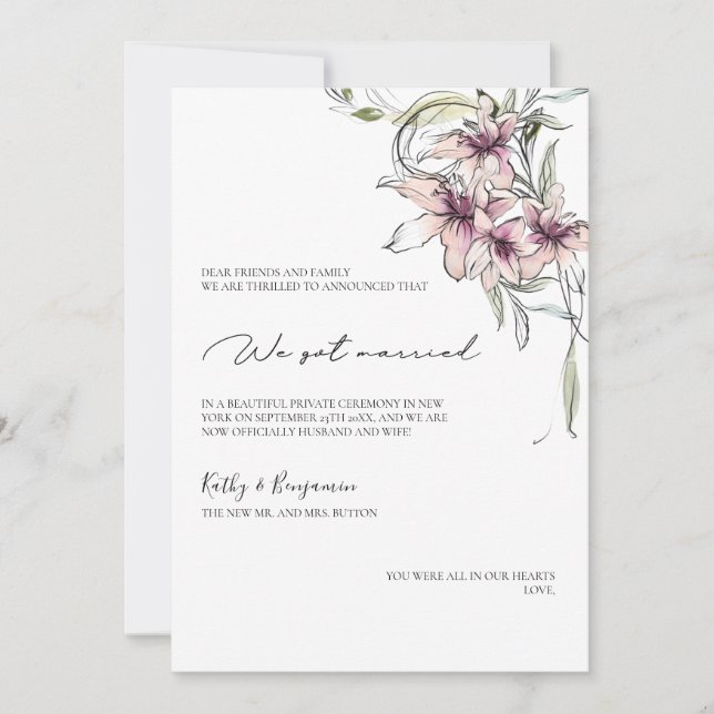 Carte d'annonce de lys roses floraux - carte photo (Devant)