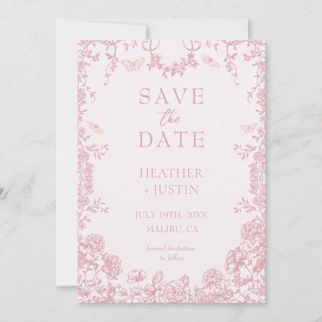 Carte d'annonce de mariage à fleurs roses sur fond (Devant)