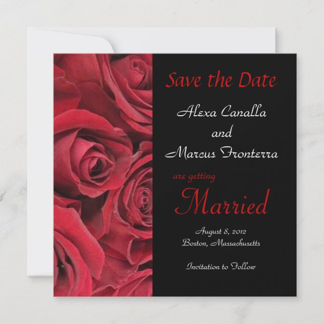 Carte d'annonce de mariage à la rose rouge pour sa (Devant)