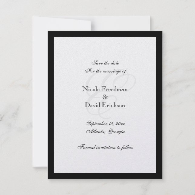 Carte d'annonce de mariage à monogramme avec bordu (Devant)