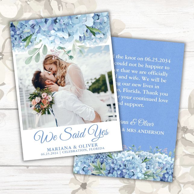 Carte d'annonce de mariage aux hortensias bleus fl (Créateur téléchargé)