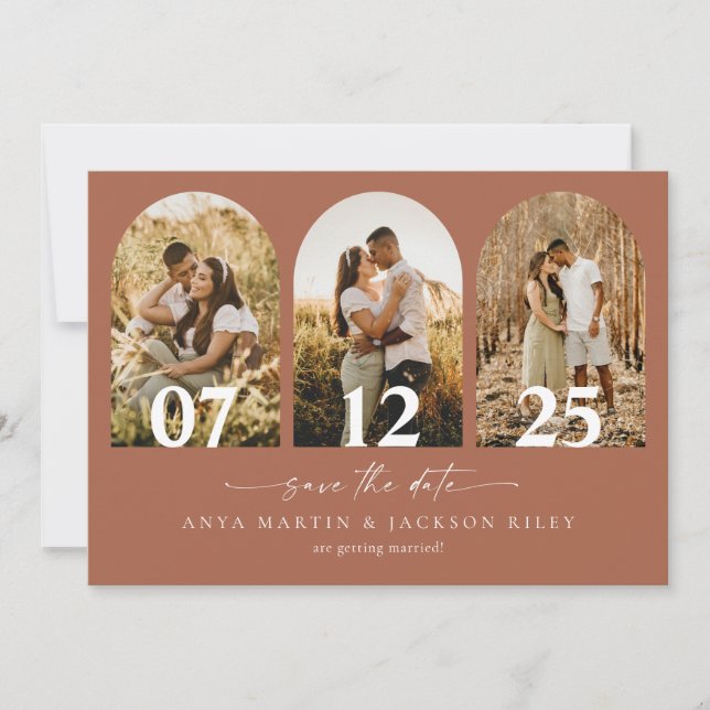 Carte d'annonce de mariage avec arch photo save th (Devant)