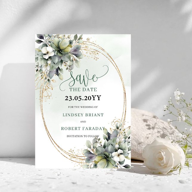 Carte d'annonce de mariage chic vert sauge botaniq (Chic Sage Green Botanical Save The Date Card)
