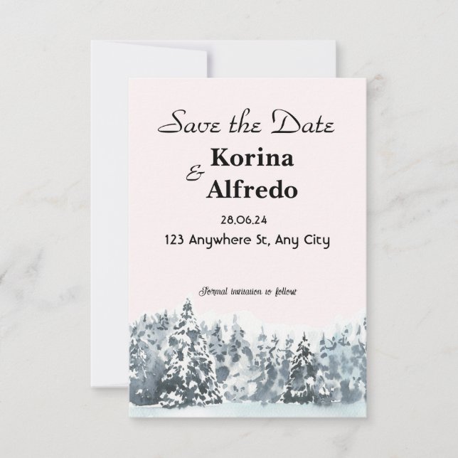 Carte d'annonce de mariage d'hiver à l'aquarelle b (Devant)