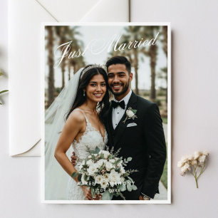 Carte d'annonce de mariage écriture Just Married