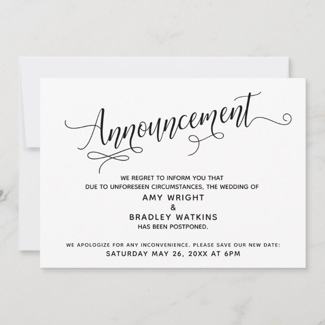 Carte d'annonce de mariage élégamment retardée (Devant)