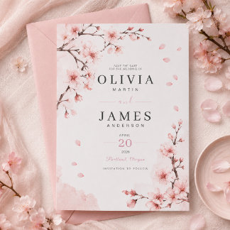Carte d'annonce de mariage Élégance Fleur de Ceris