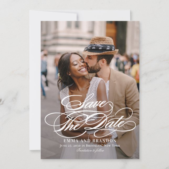 Carte d'annonce de mariage élégante à script poéti (Devant)