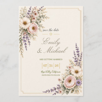Carte d'annonce de mariage élégante aux fleurs sau