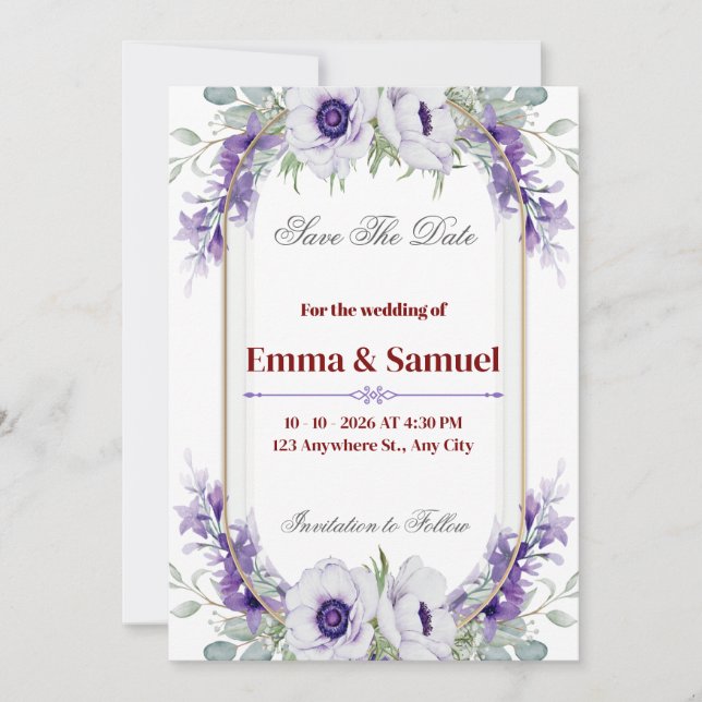 Carte d'annonce de mariage élégante avec arche flo (Devant)