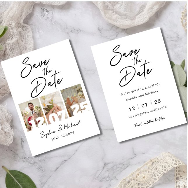 Carte d'annonce de mariage élégante avec collage d (Créateur téléchargé)
