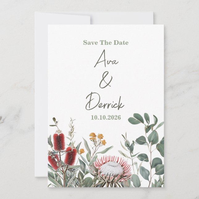 Carte d'annonce de mariage élégante avec fleurs na (Devant)