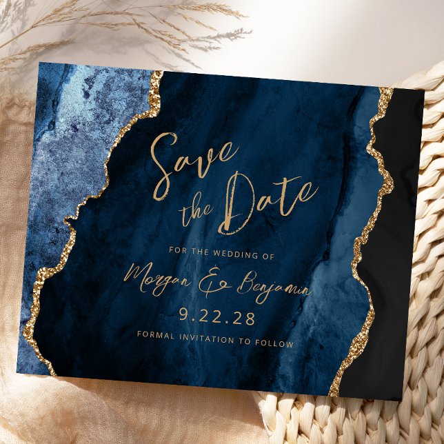 Carte d'annonce de mariage élégante en agate bleu  (Créateur téléchargé)