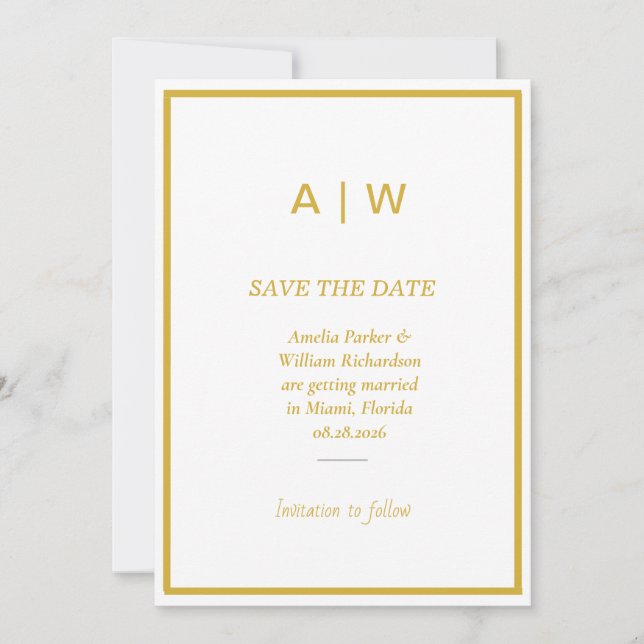 Carte d'annonce de mariage élégante en or blanc mi (Devant)
