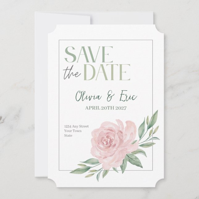 Carte d'annonce de mariage élégante florale (Devant)