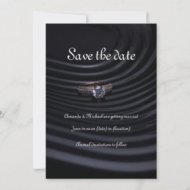 Carte d'annonce de mariage élégante noire "Save th (Devant)