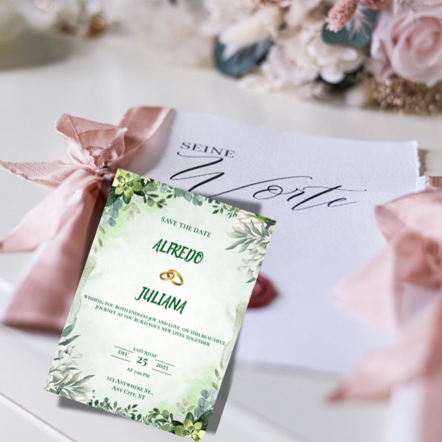 Carte d'annonce de mariage 'Élégante verdure'  (Créateur téléchargé)