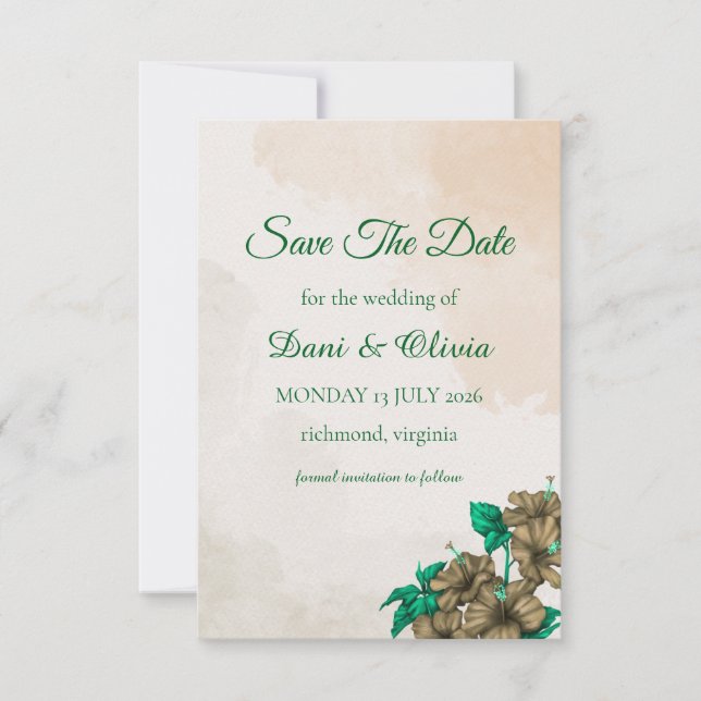Carte d'annonce de mariage élégante verte botaniqu (Devant)