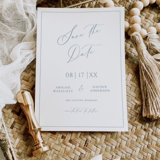 Carte d'annonce de mariage en bleu poussiéreux ave (Créateur téléchargé)