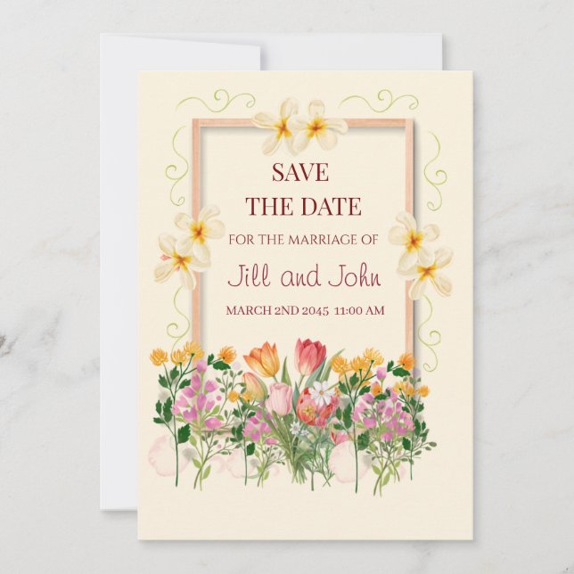 Carte d'annonce de mariage Floral Save the Date (Devant)