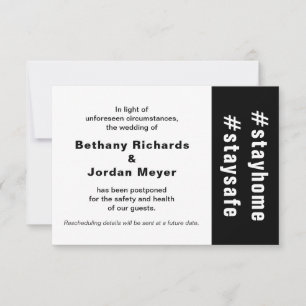 Carte d'annonce de mariage reporté Stay Home Safe